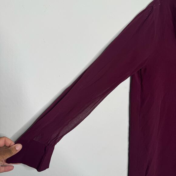 Vince Burgundy Sheer Sleeve Tunic Blouse Size 4 Long Sleeve Boho Chic - Picture 8 of 12